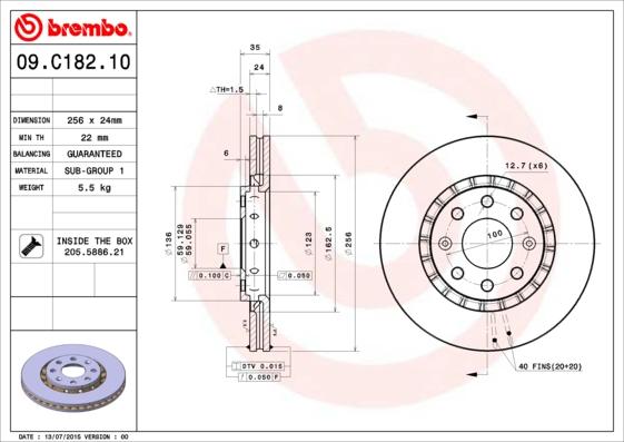 Brembo 09.C182.10 - Гальмівний диск autozip.com.ua