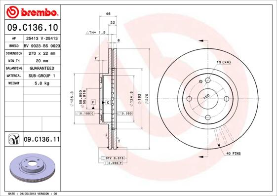 Brembo 09.C136.11 - Гальмівний диск autozip.com.ua