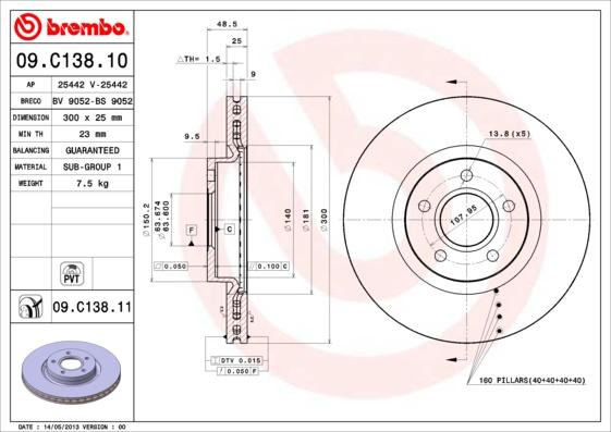 Brembo 09.C138.10 - Гальмівний диск autozip.com.ua
