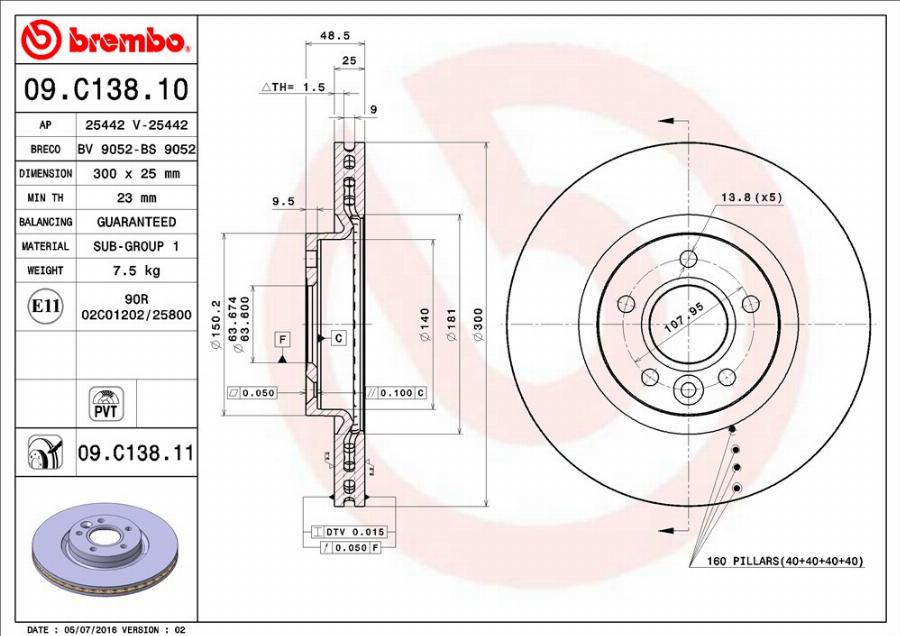 Brembo 09.C138.11 - Гальмівний диск autozip.com.ua