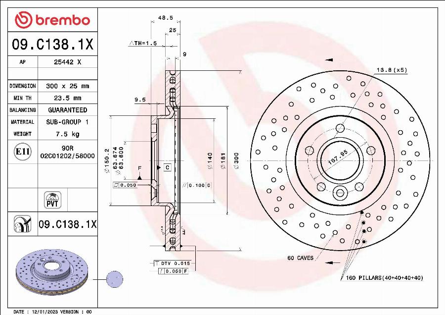 Brembo 09.C138.1X - Гальмівний диск autozip.com.ua