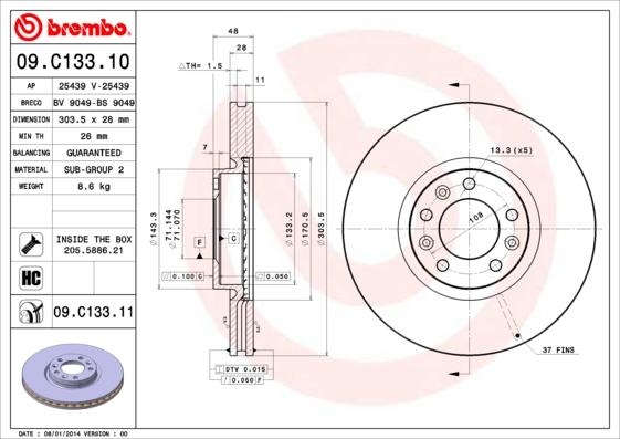Brembo 09.C133.11 - Гальмівний диск autozip.com.ua