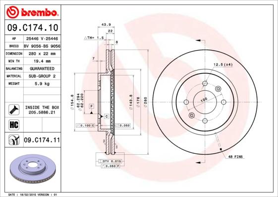 Brembo 09.C174.11 - Гальмівний диск autozip.com.ua