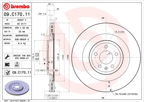 Brembo 09.C170.11 - Гальмівний диск autozip.com.ua