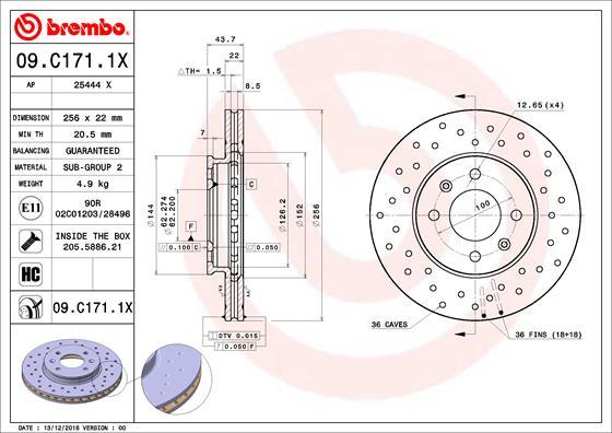 Brembo 09.C171.1X - Гальмівний диск autozip.com.ua