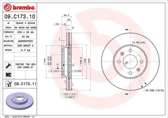 Brembo 09.C173.11 - Гальмівний диск autozip.com.ua