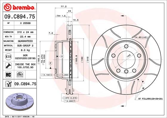 Brembo 09.C894.75 - Гальмівний диск autozip.com.ua