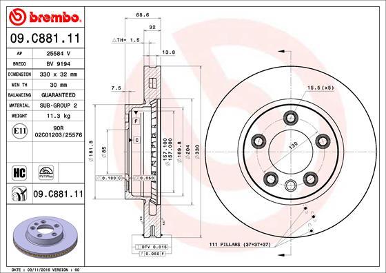 Brembo 09.C881.11 - Гальмівний диск autozip.com.ua