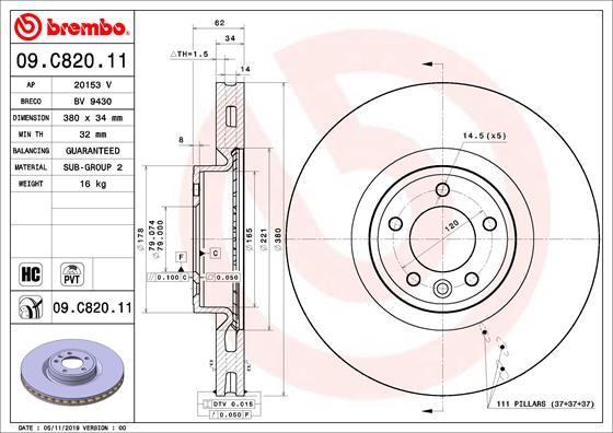 Brembo 09.C820.11 - Гальмівний диск autozip.com.ua