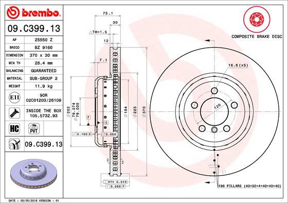 Brembo 09.C399.13 - Гальмівний диск autozip.com.ua