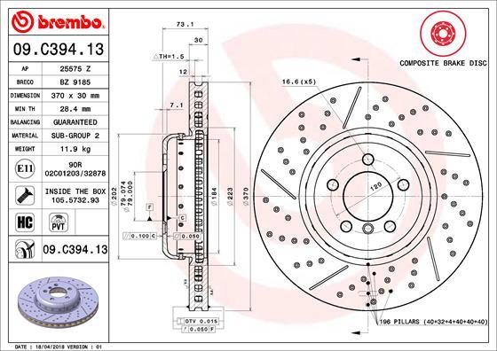 Brembo 09.C394.13 - Гальмівний диск autozip.com.ua