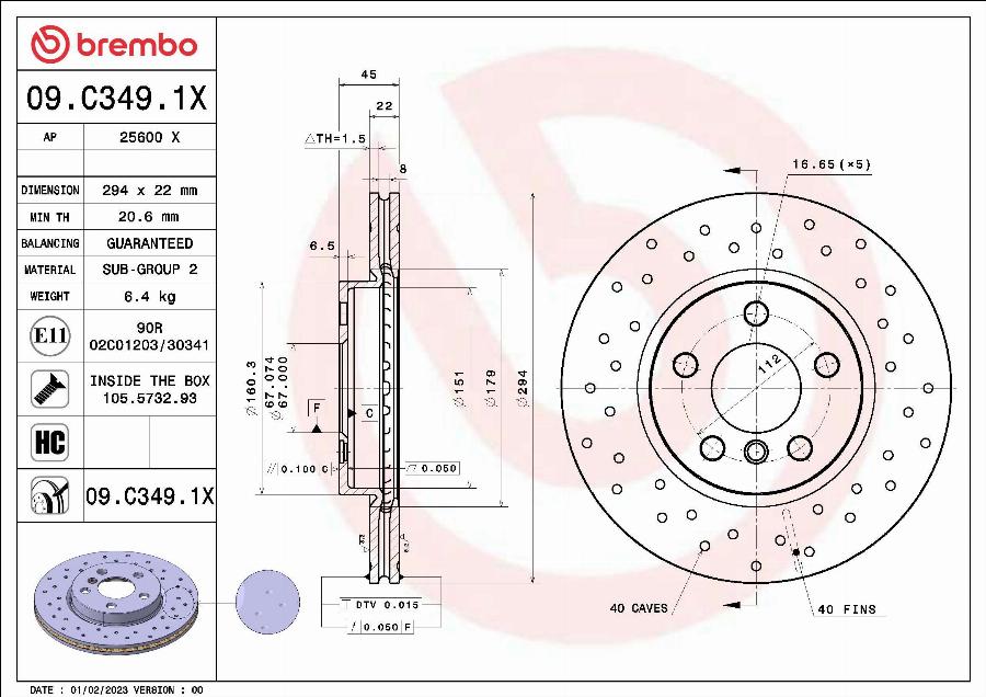 Brembo 09.C349.1X - Гальмівний диск autozip.com.ua