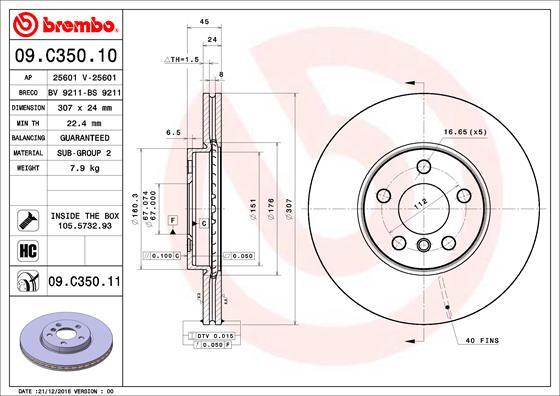 Brembo 09.C350.11 - Гальмівний диск autozip.com.ua