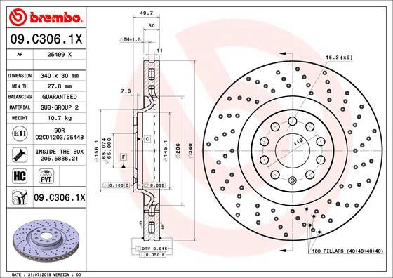 Brembo 09.C306.1X - Гальмівний диск autozip.com.ua