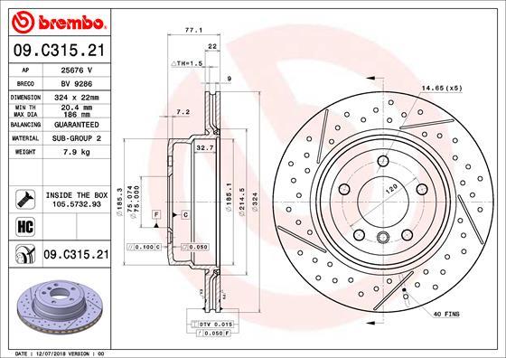 Brembo 09.C315.21 - Гальмівний диск autozip.com.ua