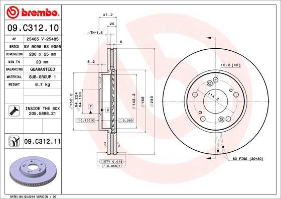 Brembo 09.C312.11 - Гальмівний диск autozip.com.ua