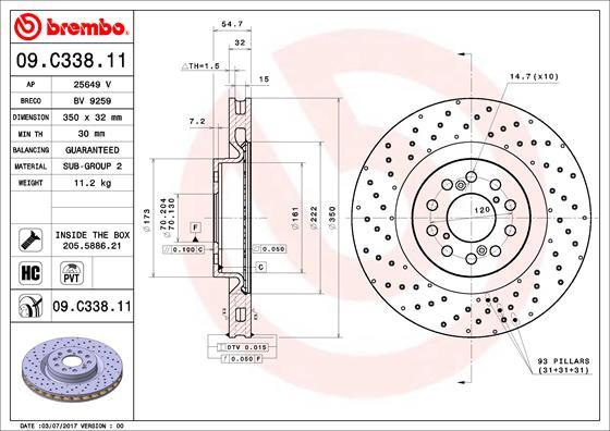 Brembo 09.C338.11 - Гальмівний диск autozip.com.ua