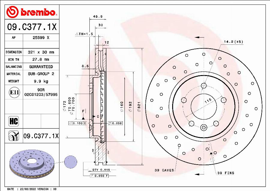 Brembo 09.C377.1X - Гальмівний диск autozip.com.ua