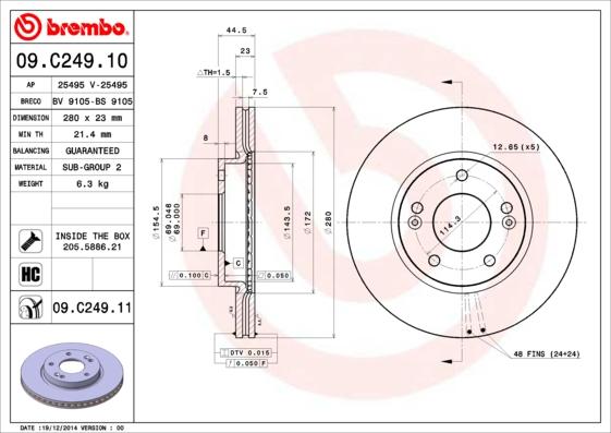 Brembo 09.C249.11 - Гальмівний диск autozip.com.ua