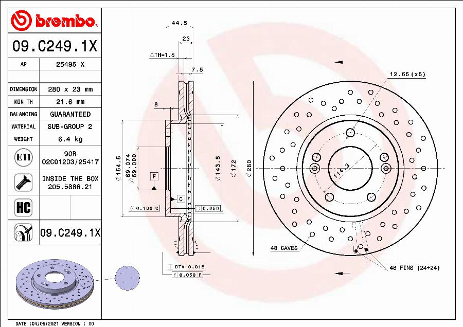 Brembo 09.C249.1X - Гальмівний диск autozip.com.ua