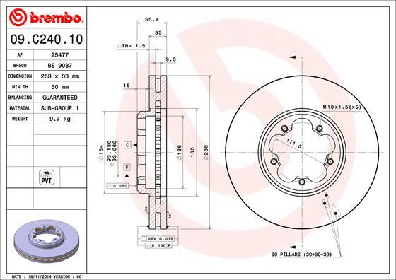 Brembo 09.C240.10 - Гальмівний диск autozip.com.ua