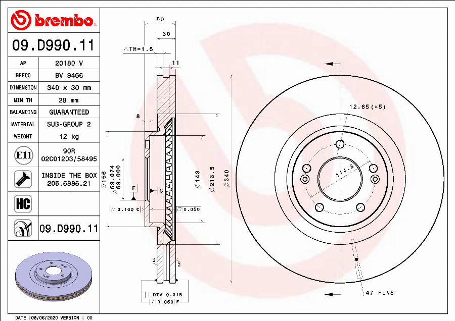 Brembo 09.D990.11 - Гальмівний диск autozip.com.ua