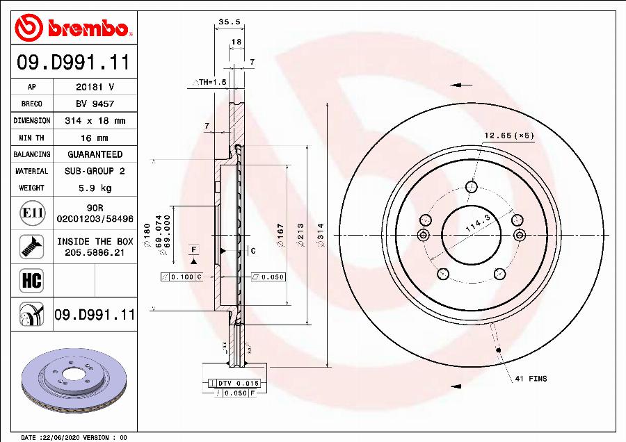 Brembo 09.D991.11 - Гальмівний диск autozip.com.ua