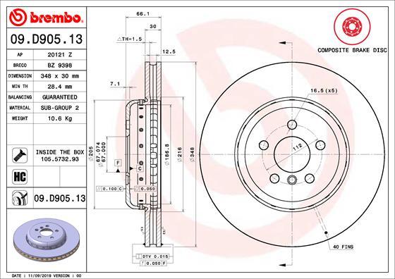 Brembo 09.D905.13 - Гальмівний диск autozip.com.ua