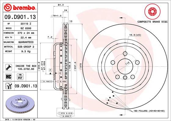 Brembo 09.D901.13 - Гальмівний диск autozip.com.ua
