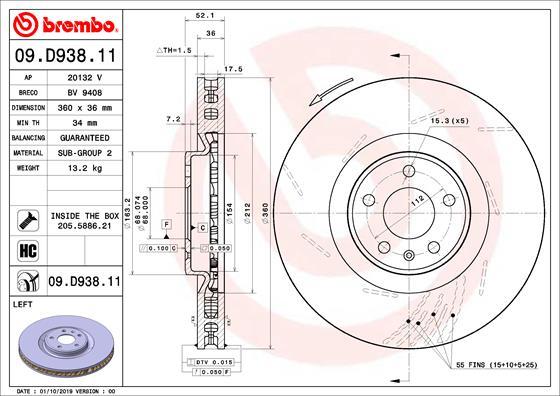 Brembo 09.D938.11 - Гальмівний диск autozip.com.ua