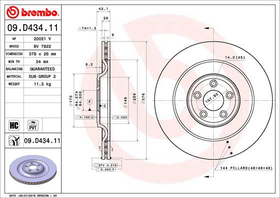 Brembo 09.D434.11 - Гальмівний диск autozip.com.ua