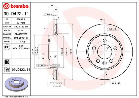 Brembo 09.D422.11 - Гальмівний диск autozip.com.ua