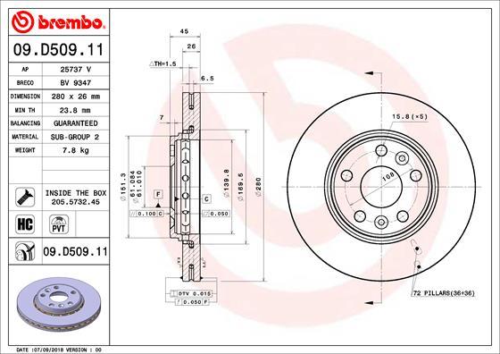 Brembo 09.D509.11 - Гальмівний диск autozip.com.ua