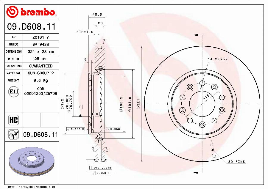 Brembo 09.D608.11 - Гальмівний диск autozip.com.ua