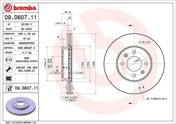 Brembo 09.D607.11 - Гальмівний диск autozip.com.ua