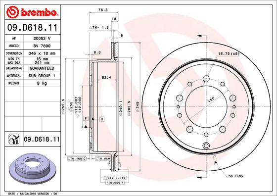 Brembo 09.D618.11 - Гальмівний диск autozip.com.ua