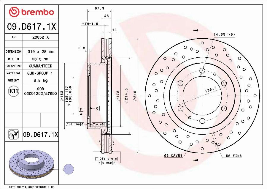 Brembo 09.D617.1X - Гальмівний диск autozip.com.ua