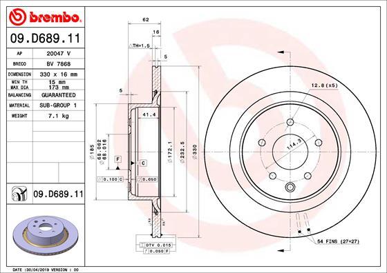 Brembo 09.D689.11 - Гальмівний диск autozip.com.ua