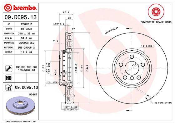 Brembo 09.D095.13 - Гальмівний диск autozip.com.ua