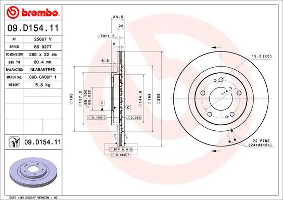 Brembo 09.D154.11 - Гальмівний диск autozip.com.ua