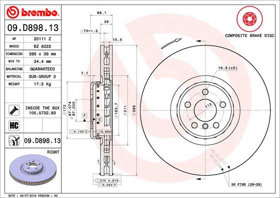 Brembo 09.D898.13 - Гальмівний диск autozip.com.ua