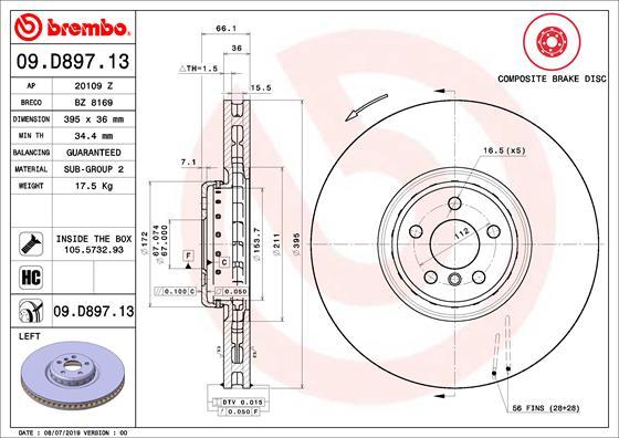 Brembo 09.D897.13 - Гальмівний диск autozip.com.ua