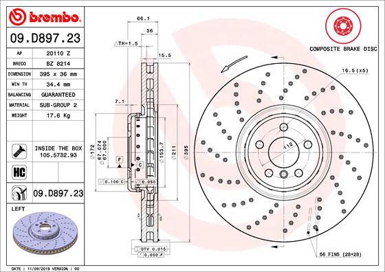 Brembo 09.D897.23 - Гальмівний диск autozip.com.ua