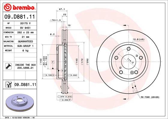 Brembo 09.D881.11 - Гальмівний диск autozip.com.ua