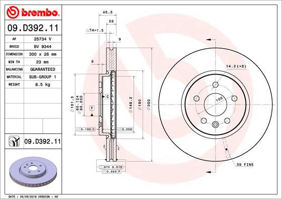 Brembo 09.D392.11 - Гальмівний диск autozip.com.ua