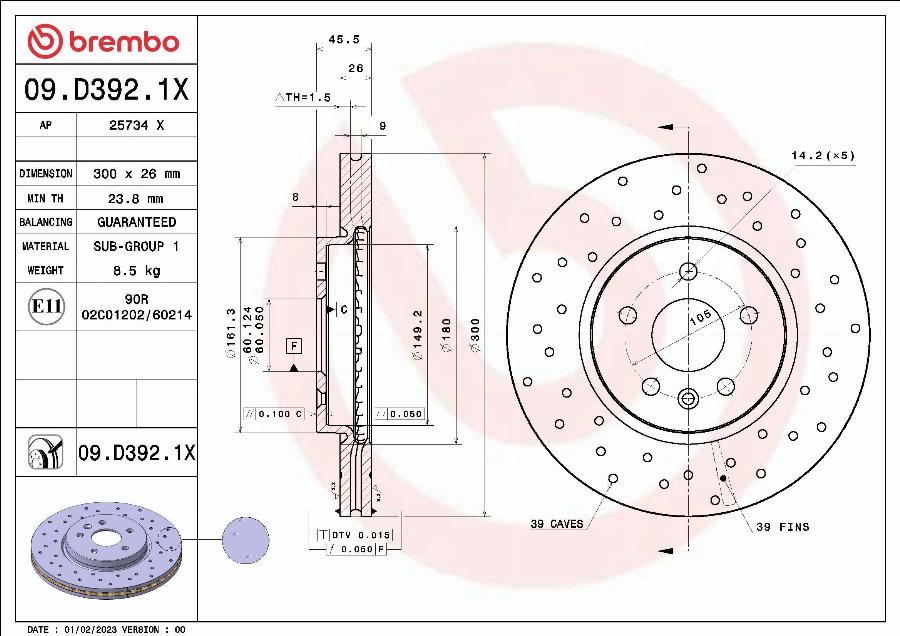 Brembo 09.D392.1X - Гальмівний диск autozip.com.ua