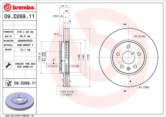 Brembo 09.D269.11 - Гальмівний диск autozip.com.ua