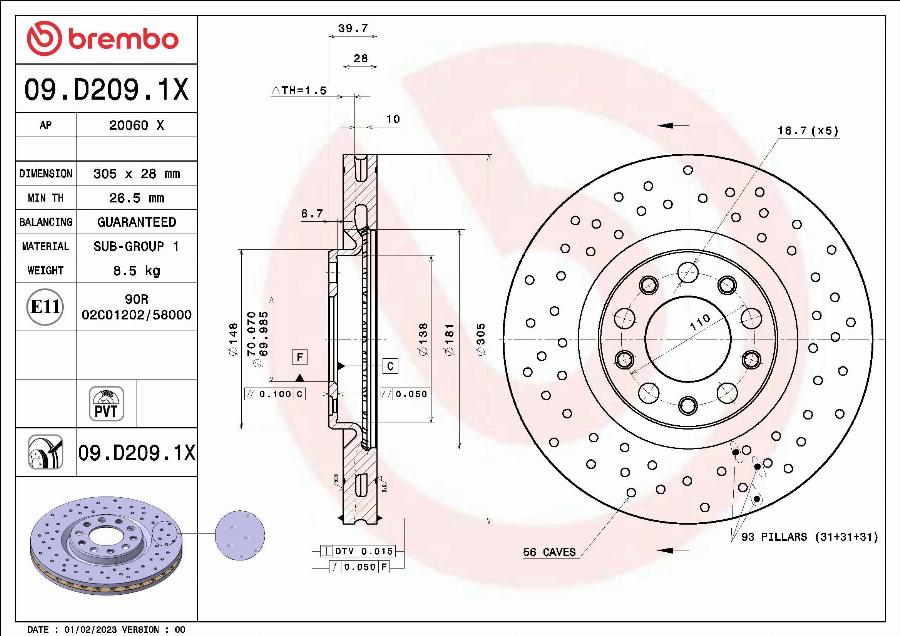 Brembo 09.D209.1X - Гальмівний диск autozip.com.ua