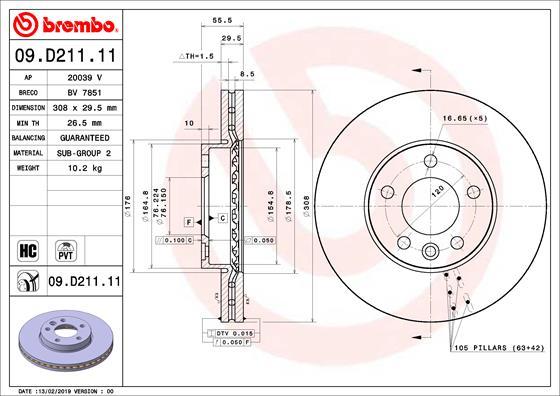 Brembo 09.D211.11 - Гальмівний диск autozip.com.ua