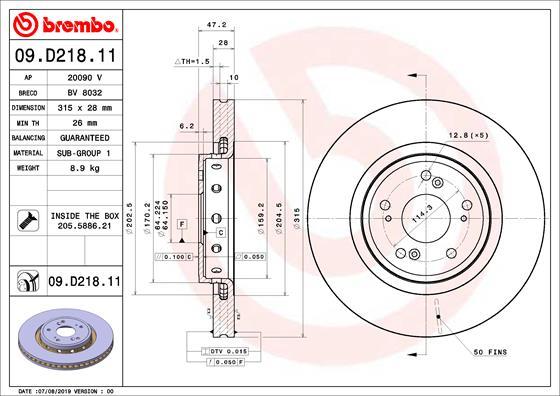 Brembo 09.D218.11 - Гальмівний диск autozip.com.ua